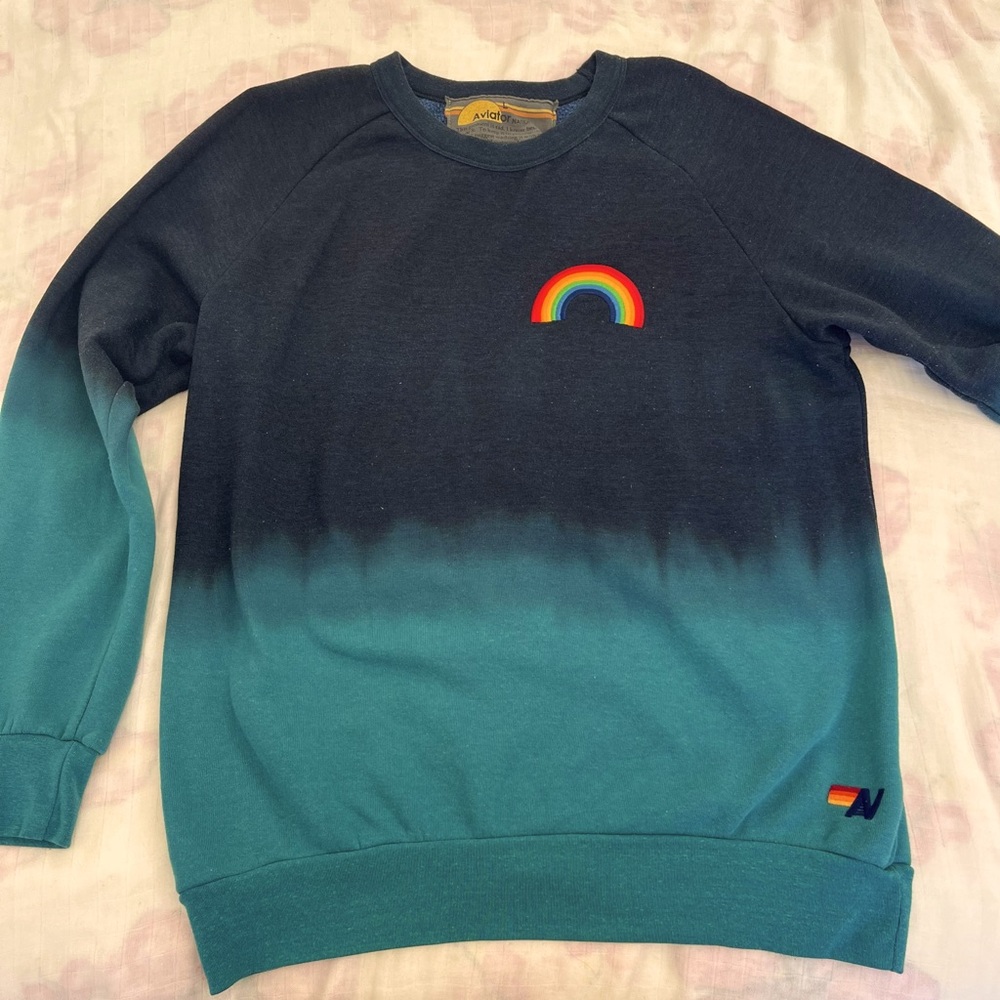 Aviator Nation ombré pull over size L rainbow teal GUC